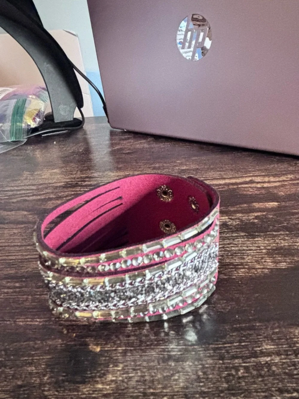 Rhinestone Embellished Red‎ Multi-Row Cuff Wrap Bracelet